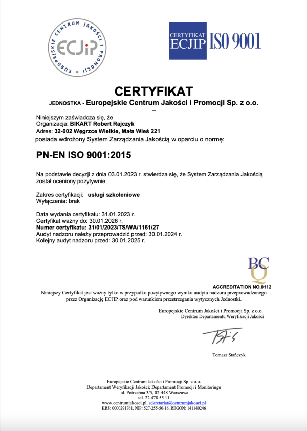 Certyfikat ISO BIKART